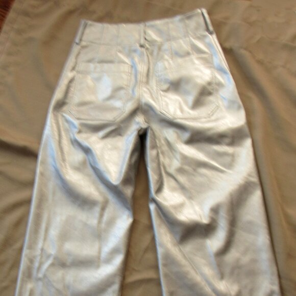 Maeve By Anthropologie Pants Womens,sz. 25P Wide Leg,Faux Leather,Silver - Picture 2 of 12